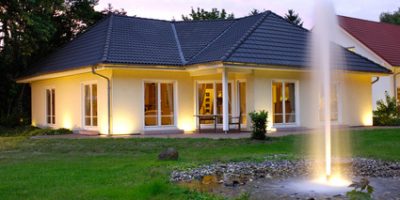 Einfamilienhaus in der AbendÃ¤mmerung